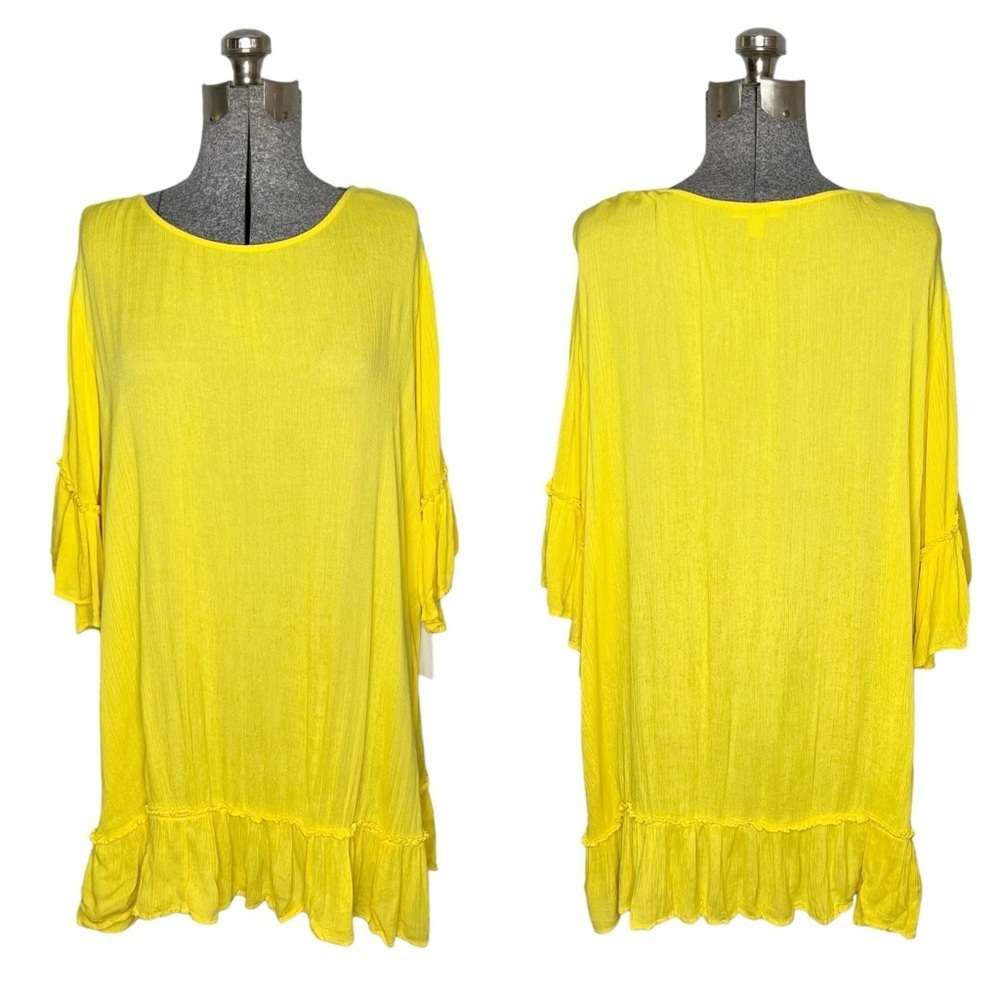 NWT Woman Within Bright Yellow Gauzy Ruffle Hem Tunic Blouse
